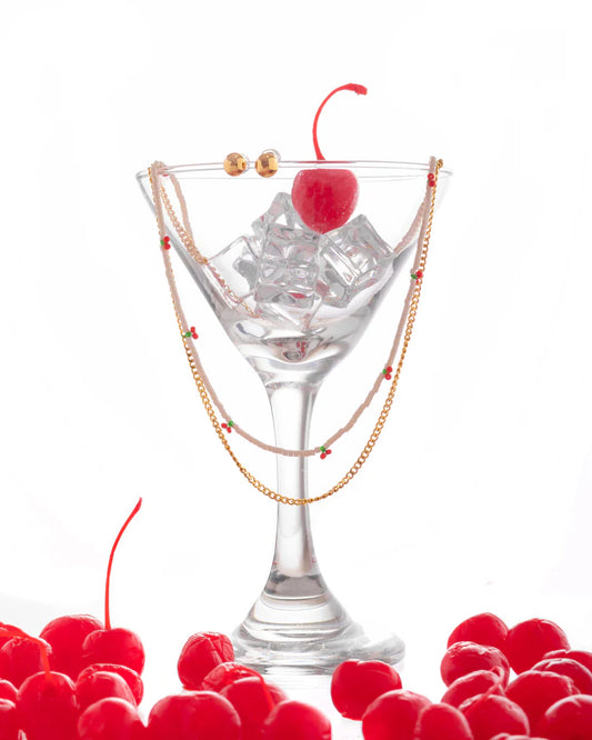 Set of 2 Cherry Necklaces + Earrings