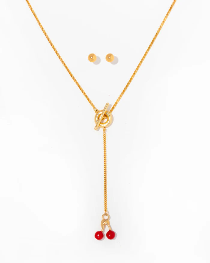 Cherry Brooch Tie + Earrings