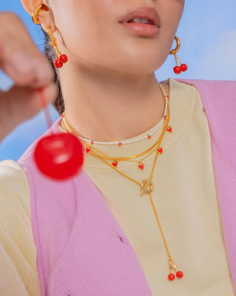 Set of 2 Cherry Necklaces + Earrings