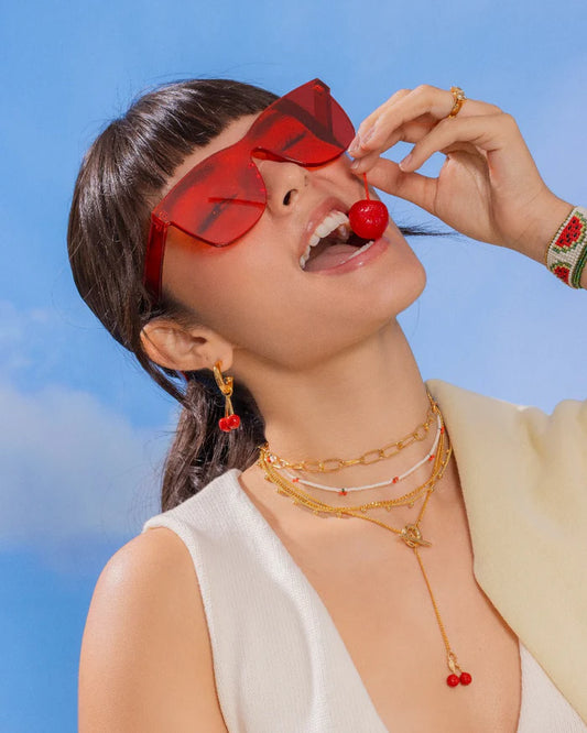 Cherry Brooch Tie + Earrings