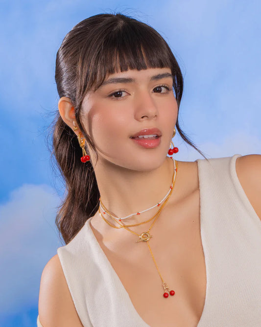 Cherry Brooch Tie + Earrings