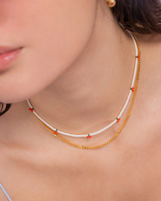 Set of 2 Cherry Necklaces + Earrings